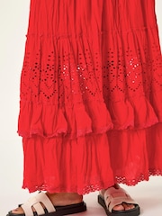 Roman Red Broderie Tiered Maxi Skirt - Image 4 of 5