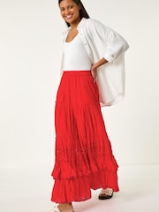 Roman Red Broderie Tiered Maxi Skirt - Image 6 of 6