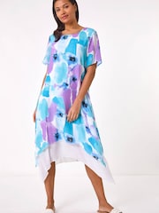 Roman Blue Abstract Print Double Layer Shift Dress - Image 1 of 5