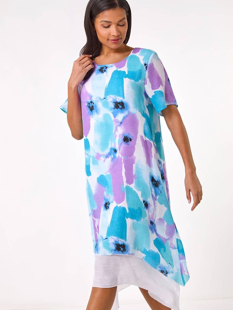 Roman Blue Abstract Print Double Layer Shift Dress - Image 2 of 5 Roman Blue Abstract Print Double Layer Shift Dress - Image 2 of 5