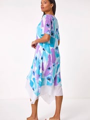 Roman Blue Abstract Print Double Layer Shift Dress - Image 3 of 5