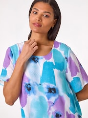 Roman Blue Abstract Print Double Layer Shift Dress - Image 4 of 5