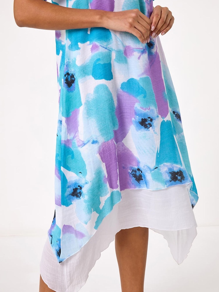 Roman Blue Abstract Print Double Layer Shift Dress - Image 5 of 5 Roman Blue Abstract Print Double Layer Shift Dress - Image 5 of 5