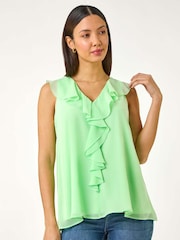 Roman Green Chiffon Ruffle Vest Top - Image 1 of 5