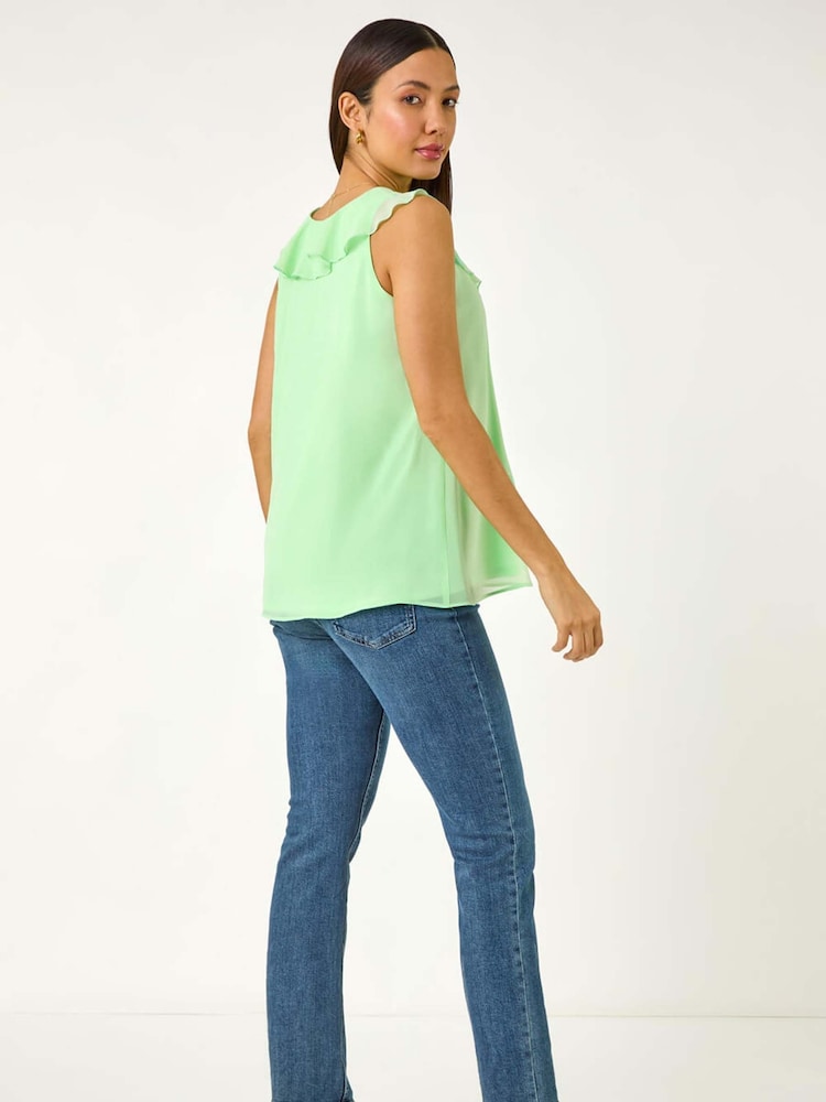 Roman Green Chiffon Ruffle Vest Top - Image 2 of 5