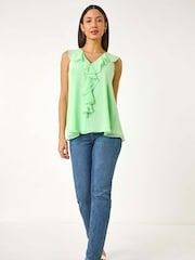 Roman Green Chiffon Ruffle Vest Top - Image 3 of 5