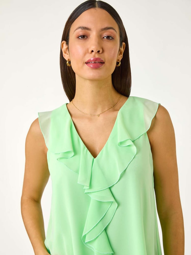 Roman Green Chiffon Ruffle Vest Top - Image 5 of 5