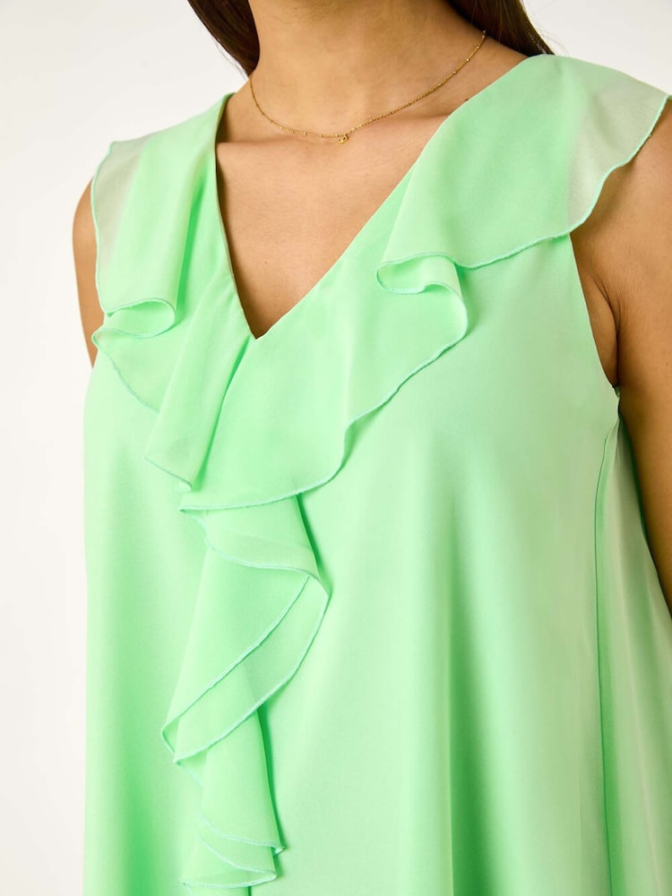 Roman Green Chiffon Ruffle Vest Top - Image 6 of 6 Roman Green Chiffon Ruffle Vest Top - Image 6 of 6