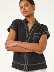 Roman Black Constrast Stitch Shirt - Image 1 of 5