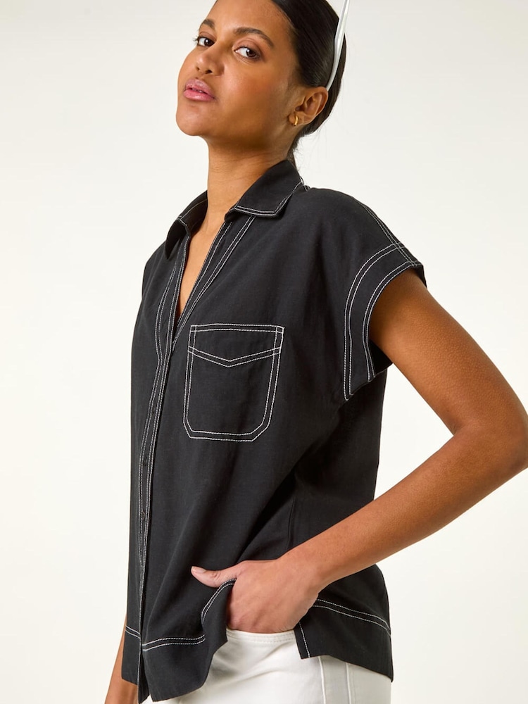 Roman Black Constrast Stitch Shirt - Image 2 of 5