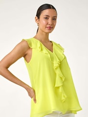 Roman Yellow Chiffon Ruffle Vest Top - Image 1 of 5