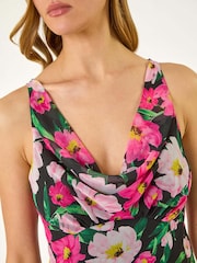 Roman Black Floral Print Cowl Neck Midi Dress - Image 6 of 6