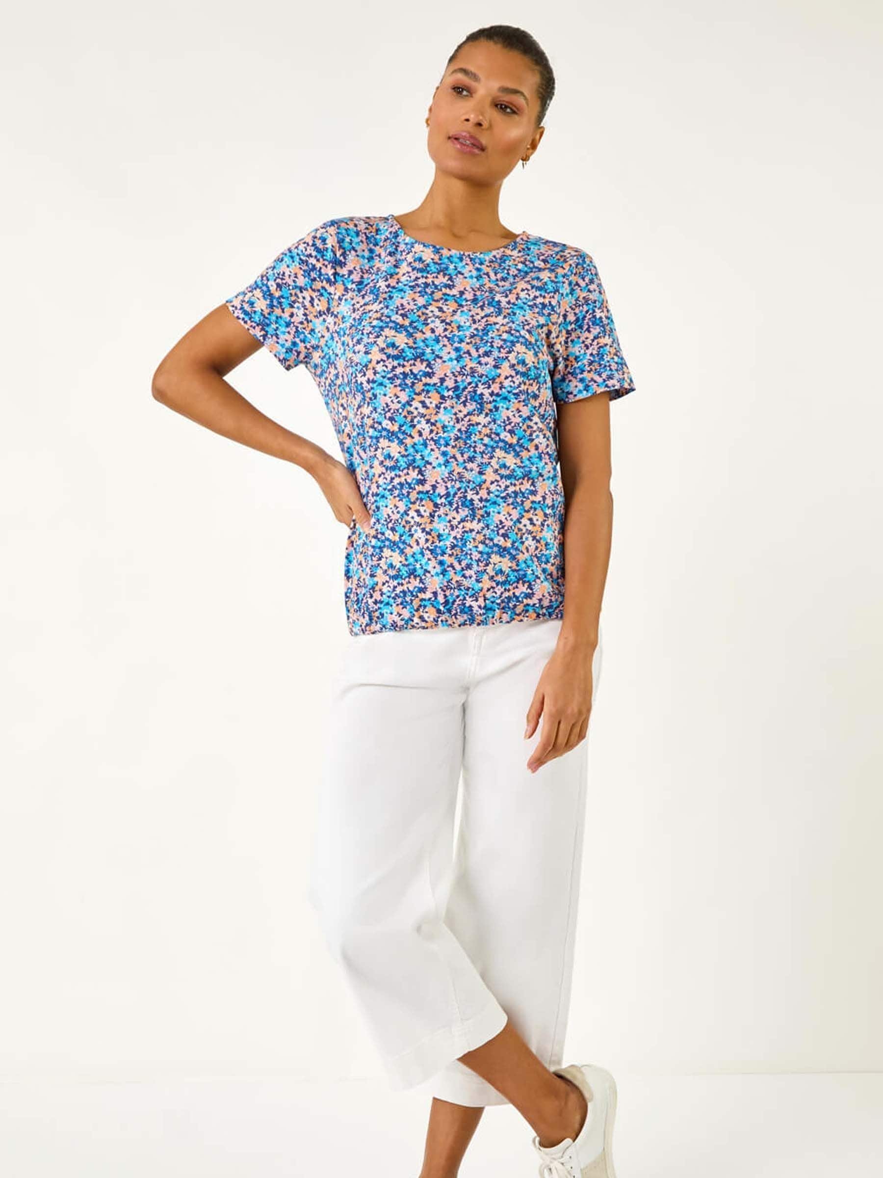 Buy Roman Blue Floral Print Elasticated Hem Top from Next USA