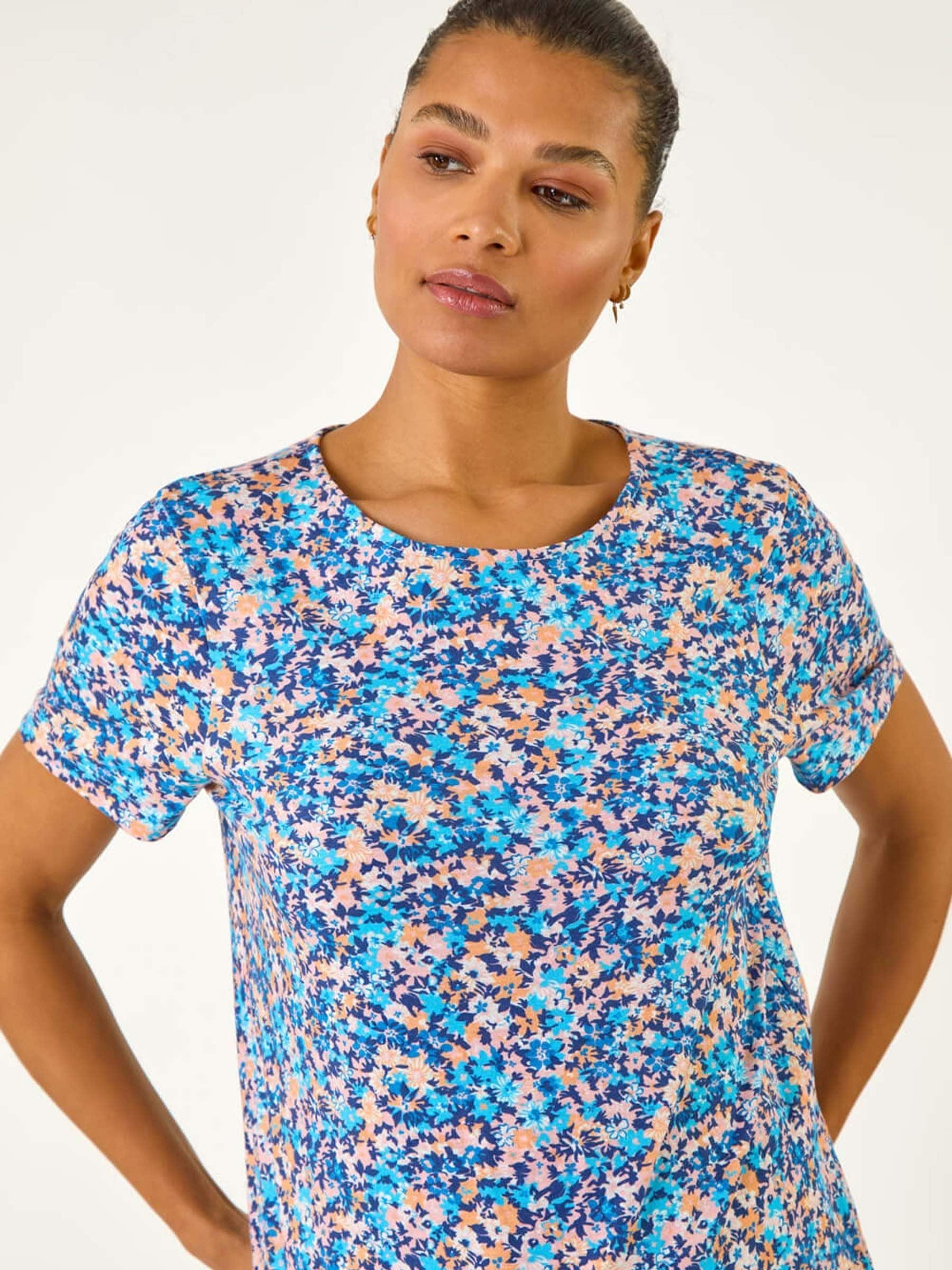 Buy Roman Blue Floral Print Elasticated Hem Top from Next USA