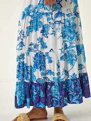 Roman Blue Contrast Floral Tiered Skirt - Image 6 of 6