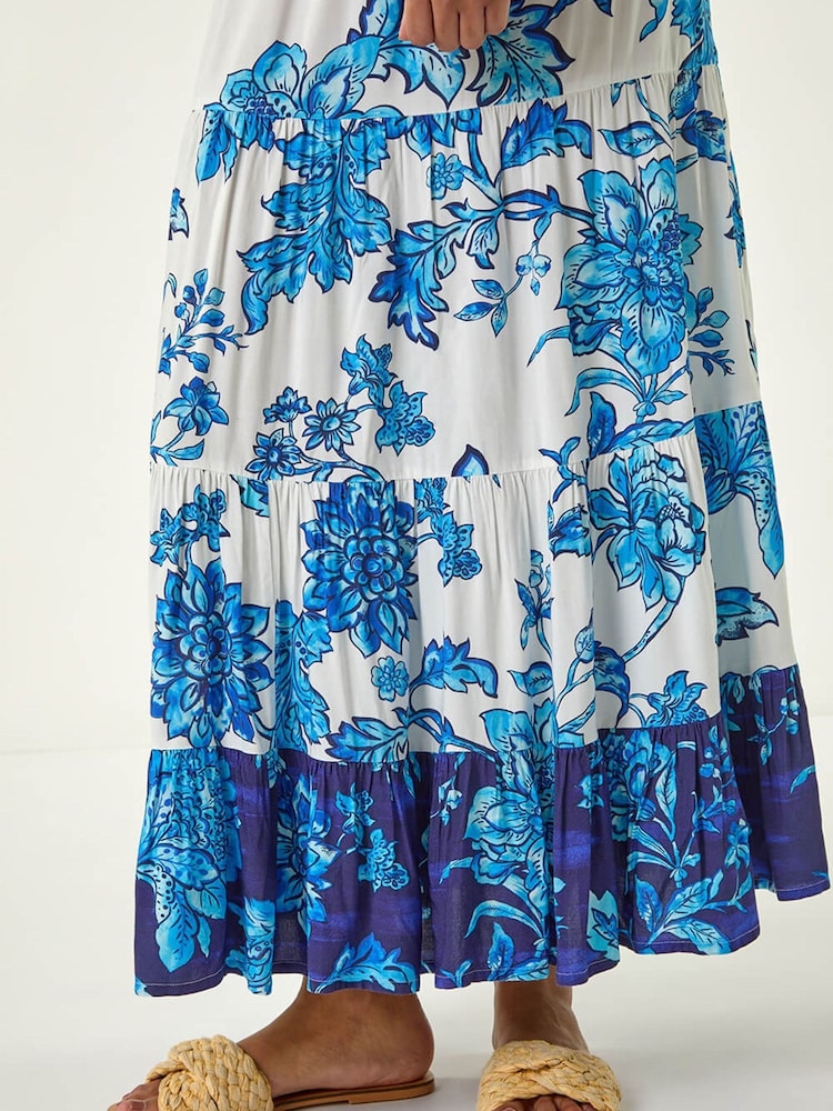Roman Blue Contrast Floral Tiered Skirt - Image 6 of 6