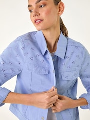Roman Blue Cotton Blend Broderie Sleeve Jacket - Image 2 of 5