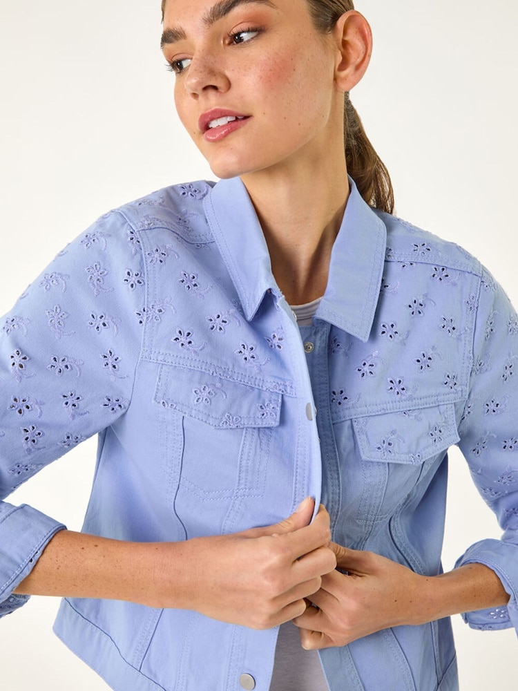 Roman Blue Cotton Blend Broderie Sleeve Jacket - Image 2 of 5