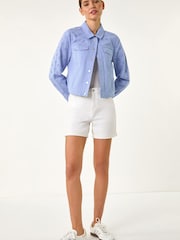 Roman Blue Cotton Blend Broderie Sleeve Jacket - Image 3 of 5