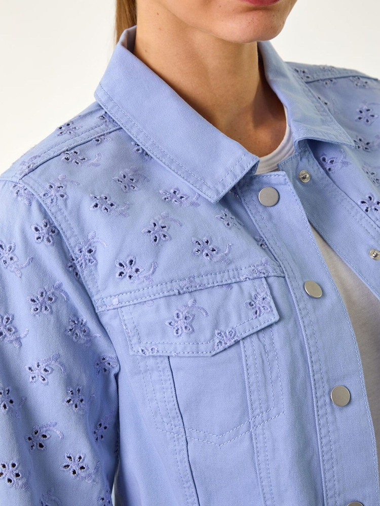 Roman Blue Cotton Blend Broderie Sleeve Jacket - Image 5 of 5