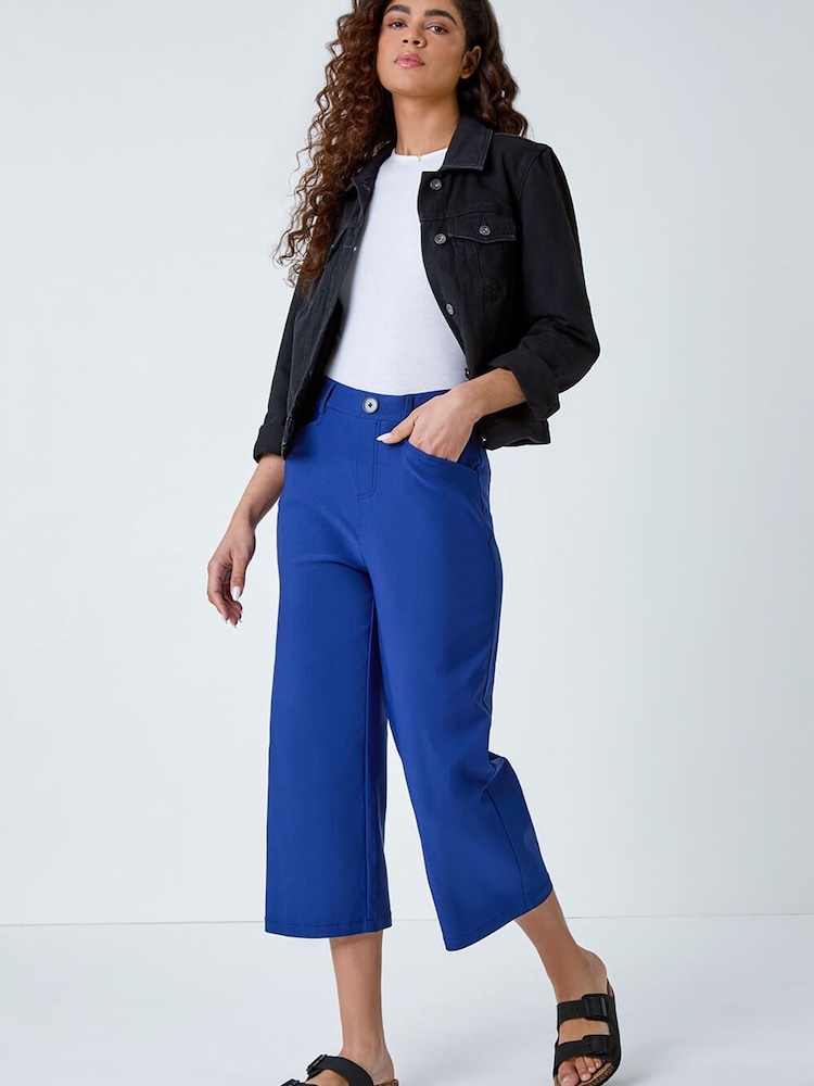 Roman Blue Cropped Stretch Trousers - Image 2 of 5