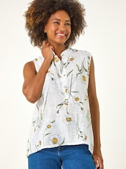 Roman White Daisy Print V-Neck Vest - Image 1 of 5