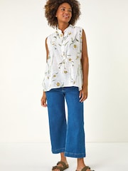 Roman White Daisy Print V-Neck Vest - Image 2 of 5