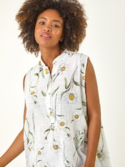 Roman White Daisy Print V-Neck Vest - Image 4 of 5