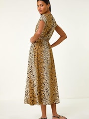 Roman Brown Animal Print Shirred Waist Maxi Dress - Image 5 of 5