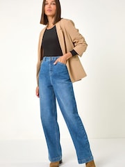 Roman Blue Cotton Blend Wide Leg Stretch Denim Trousers - Image 3 of 9