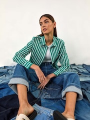 Roman Blue Cotton Blend Wide Leg Stretch Denim Trousers - Image 8 of 9