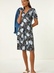 Roman Φλοράλ Τύπωμα/Στάμπα Λαιμόκοψη V Ελαστικό Midi Φόρεμα - Εικόνα 1 από 5