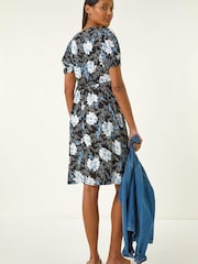 Roman Φλοράλ Τύπωμα/Στάμπα Λαιμόκοψη V Ελαστικό Midi Φόρεμα - Εικόνα 3 από 5