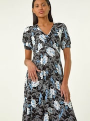 Roman Φλοράλ Τύπωμα/Στάμπα Λαιμόκοψη V Ελαστικό Midi Φόρεμα - Εικόνα 4 από 5