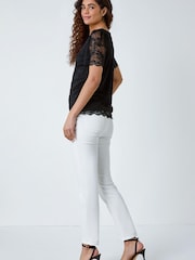 Roman Black Floral Stretch Lace Top - Image 4 of 5