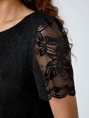 Roman Black Floral Stretch Lace Top - Image 5 of 5
