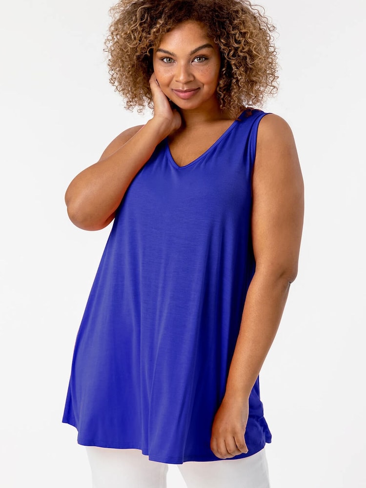 Roman Blue Curve Plain V-Neck Vest Top - Image 2 of 4 Roman Blue Curve Plain V-Neck Vest Top - Image 2 of 4
