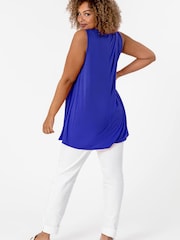 Roman Blue Curve Plain V-Neck Vest Top - Image 3 of 4