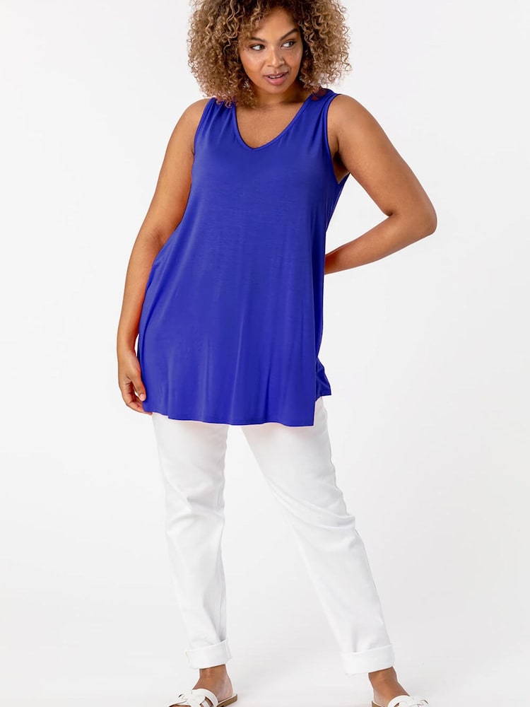 Roman Blue Curve Plain V-Neck Vest Top - Image 4 of 4 Roman Blue Curve Plain V-Neck Vest Top - Image 4 of 4