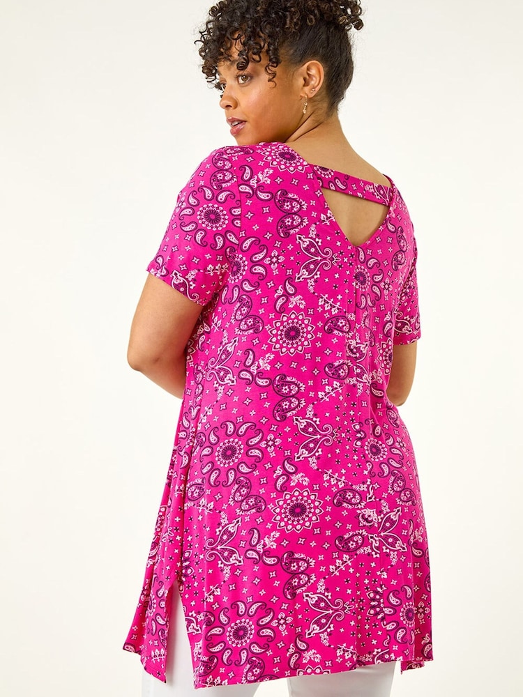 Roman Pink Curve Paisley Print Bar Back Top - Image 2 of 5
