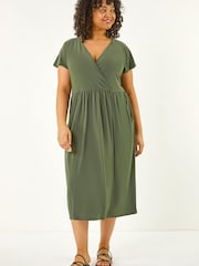 Roman Green Curve Wrap Front Stretch Dress - Image 1 of 5