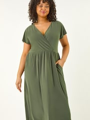 Roman Green Curve Wrap Front Stretch Dress - Image 4 of 5