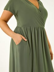 Roman Green Curve Wrap Front Stretch Dress - Image 5 of 5