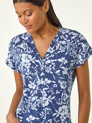 Roman Blue Floral Notch Neck T-Shirt - Image 4 of 5