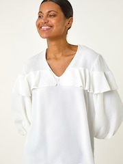 Roman White Frill Front Woven Top - Image 1 of 3