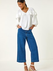 Roman White Frill Front Woven Top - Image 2 of 3