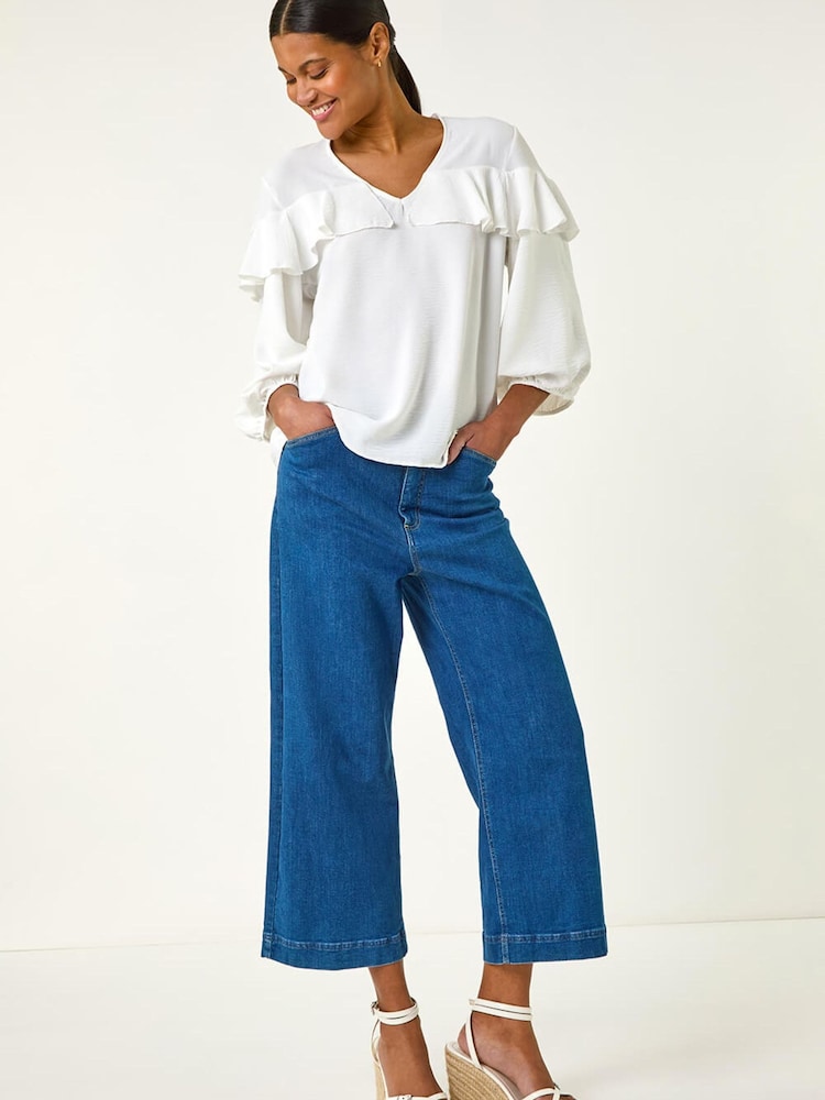 Roman White Frill Front Woven Top - Image 2 of 3