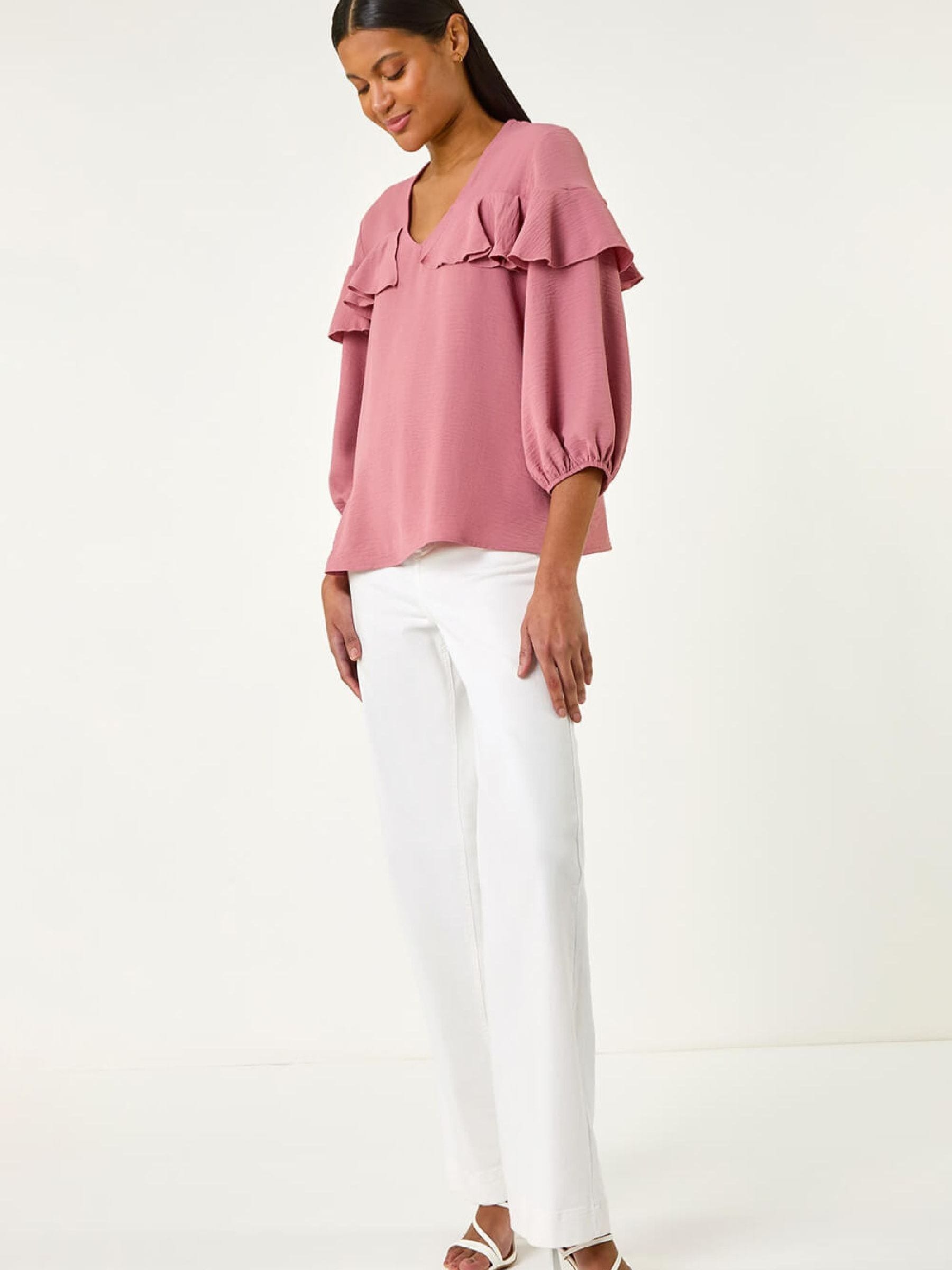 Buy Roman Pink Frill Front Woven Top from Next USA