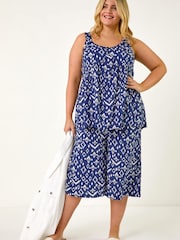 Roman Blue Curve Ikat Print Woven Vest Top - Image 2 of 5