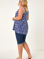 Roman Blue Curve Ikat Print Woven Vest Top - Image 3 of 5